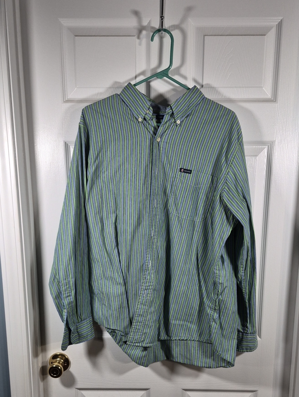 Chaps Green and Blue Striped Button-Down Shirt